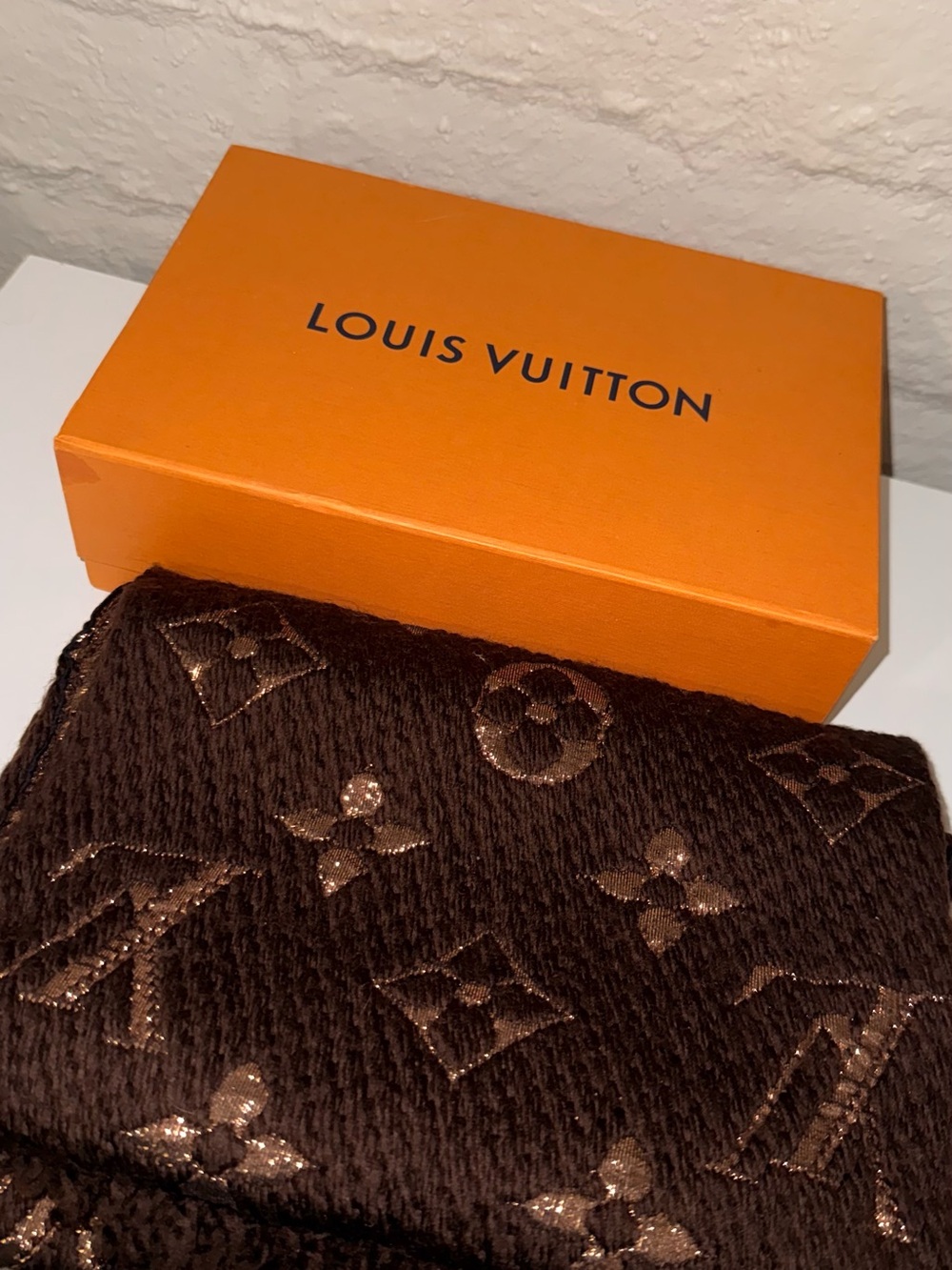 Louis Vuitton Brown Monogram Jacquard Scarf- reversible two-tone